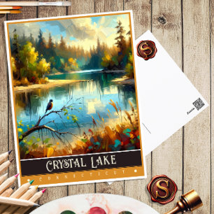 Postal Lago Crystal, Connecticut   Pintura de época