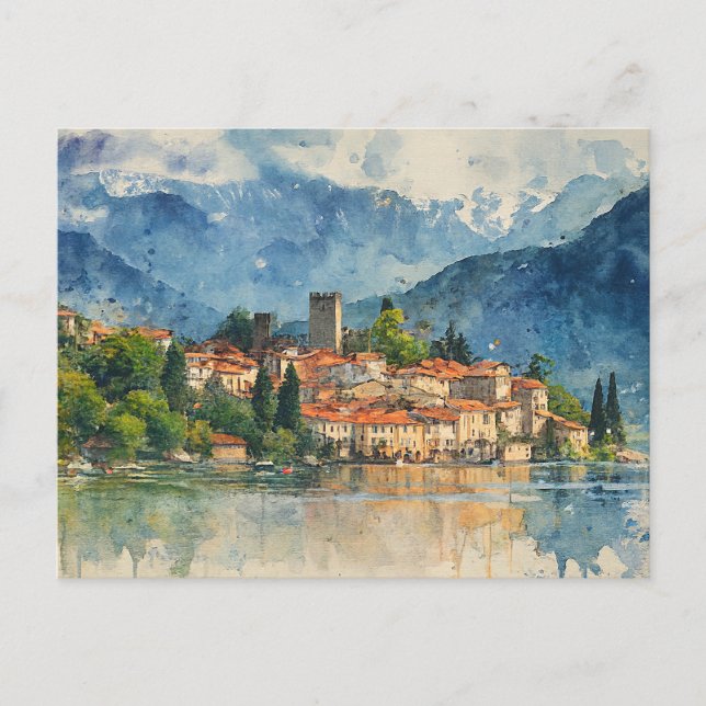 Postal Lago de Como Italia - Pintura de Salpicaduras de A (Anverso)