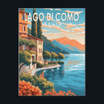 Postal Lago de Como Italia Viaje al Vintage<br><div class="desc">Diseño artístico vectorial del lago Como. El lago de Como,  en la región lombarda del norte de Italia,  es una zona turística de gama alta conocida por su espectacular paisaje,  situado a los pies de los Alpes.</div>