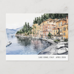 Postal Lago de Como Norte de Italia Acuarela Viajes Itali