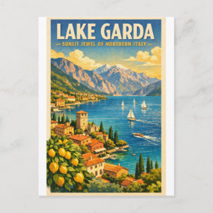 Postal Lago de Garda, Italia, en un clásico retro