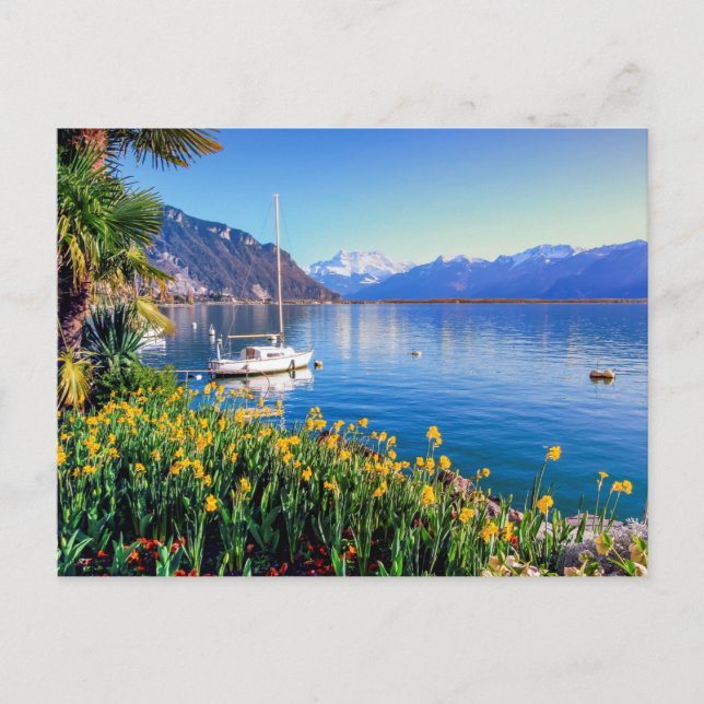 Postal Lago de Ginebra en Montreux, Vaud, Suiza (Anverso)