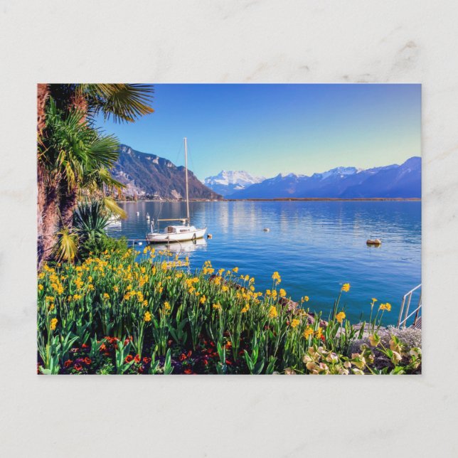Postal Lago de Ginebra en Montreux, Vaud, Suiza (Anverso)