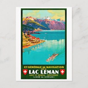 Postal Lago de Ginebra, vista aérea, Suiza, vintage