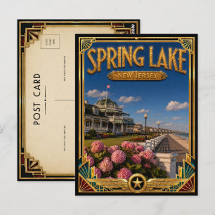 Postal Lago de primavera Nueva Jersey Arte Deco dorado Vi