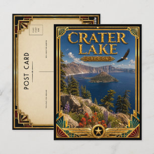 Postal Lago del Cráter Oregon Arte Deco Vintage Edad Dora