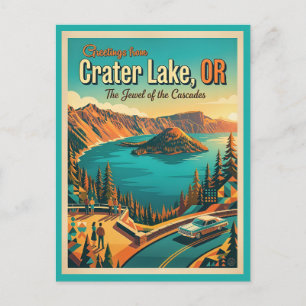 Postal Lago del Cráter Oregon Estilo Vintage