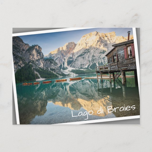 Postal Lago di Braies en los Dolomitas de italia (Anverso)