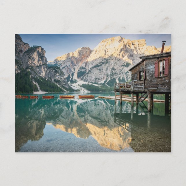 Postal Lago di Braies en los Dolomitas de Italia (Anverso)
