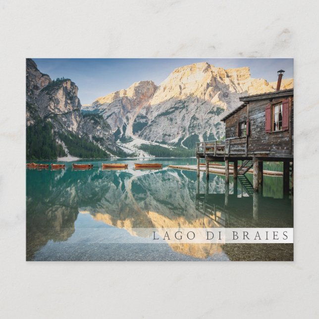 Postal Lago di Braies en los Dolomitas de italia (Anverso)