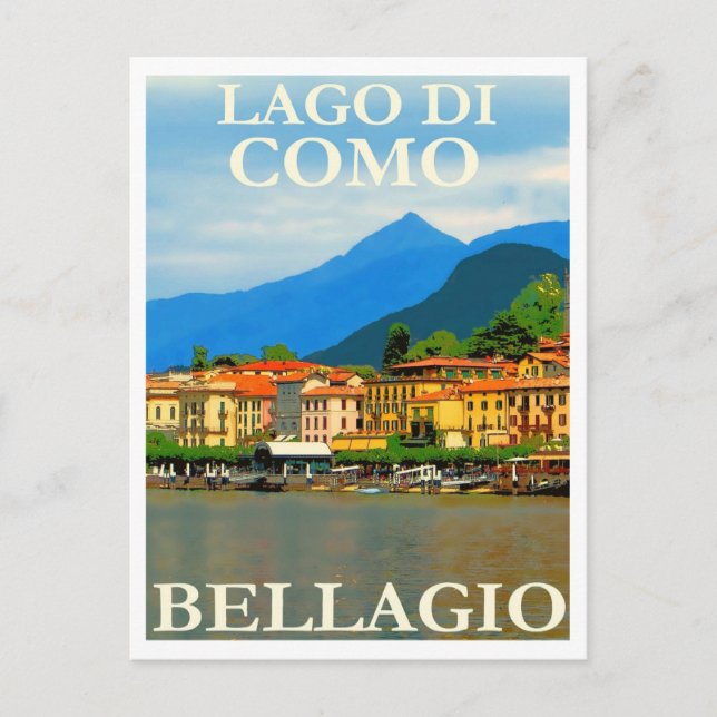Postal Lago di Como, Bellagio, Italy, Retro Travel (Anverso)