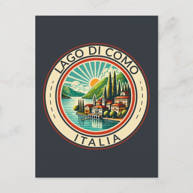 Postal Lago di Como Italia Ilustración Arte de Viaje Insi (Anverso)