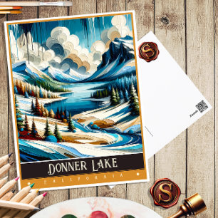 Postal Lago Donner, California Pintura de época