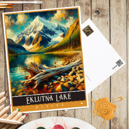 Postal Lago Eklutna, Alaska | Pintura Vintage
