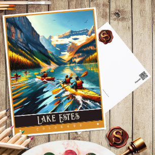 Postal Lago Estes, Colorado   Pintura Vintage