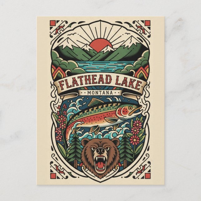 Postal Lago Flathead Montana Viajes (Anverso)