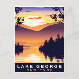 Postal Lago George, NY, puesta de sol romántica, Viajes
