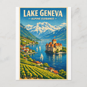 Postal Lago Ginebra, Suiza, en un clásico retro