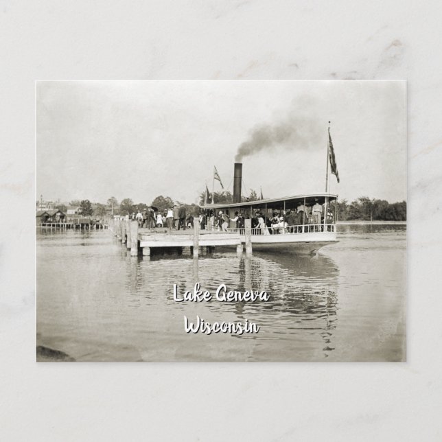Postal Lago Ginebra Wisconsin Steamboat Steamer años 1890 (Anverso)