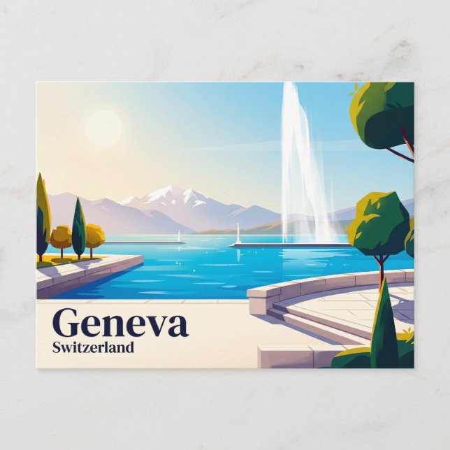 Postal Lago Ginebra y Jet d'Eau Suiza (Anverso)