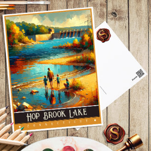 Postal Lago Hop Brook, Connecticut   Pintura de época