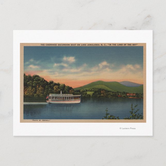 Postal Lago Junaluska, NC - Vista del barco Cherokee (Anverso)
