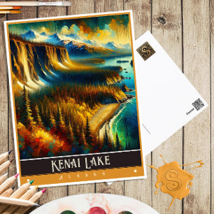 Postal Lago Kenai, Alaska Pintura de época