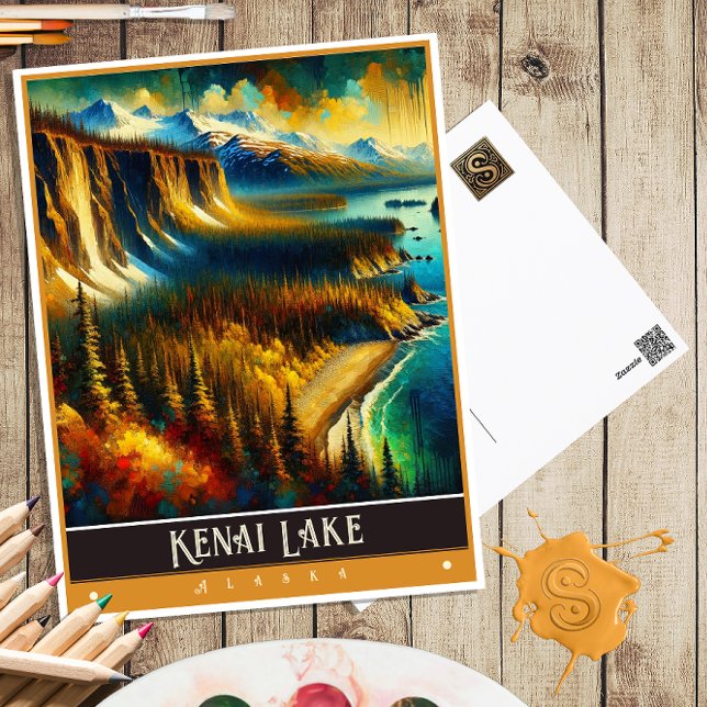 Postal Lago Kenai, Alaska | Pintura de época (Subido por el creador)
