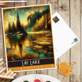 Postal Lago Lay, Alabama | Pintura Vintage