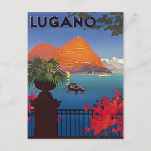 Postal Lago Lugano, vista desde la terraza del hotel, vin