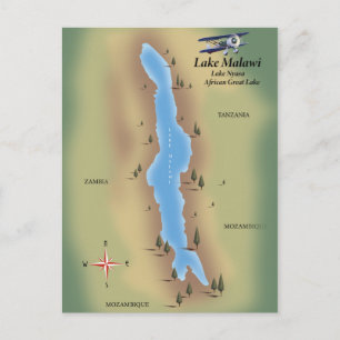 Postal Lago Malawi, impresión de mapa de afiches de viaje