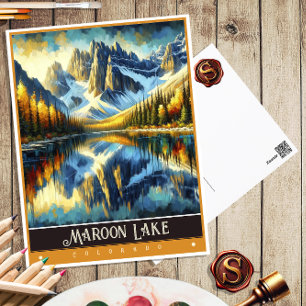 Postal Lago Maroon, Colorado   Pintura de época