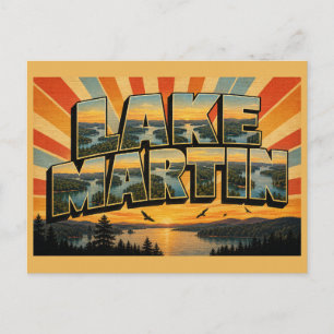 Postal Lago Martin Alabama Orilla Arbolada Arte Antiguo