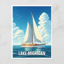 Postal Lago Michigan Sailboat