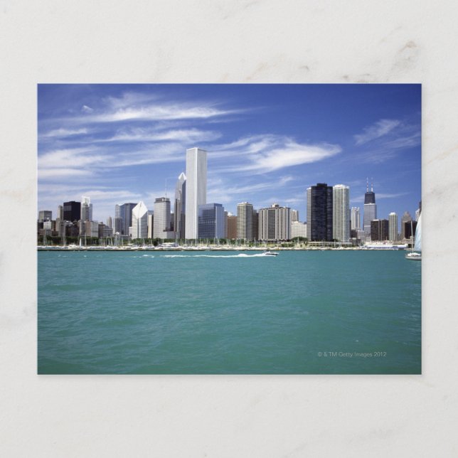 Postal Lago Michigan, Skyline, destinos de viaje, (Anverso)