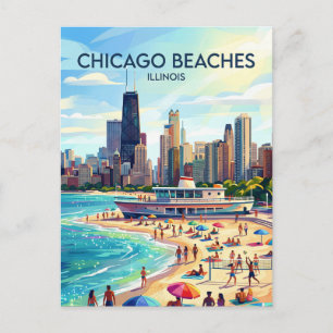 Postal Lago Michigan y North Avenue Beach de Chicago EE.