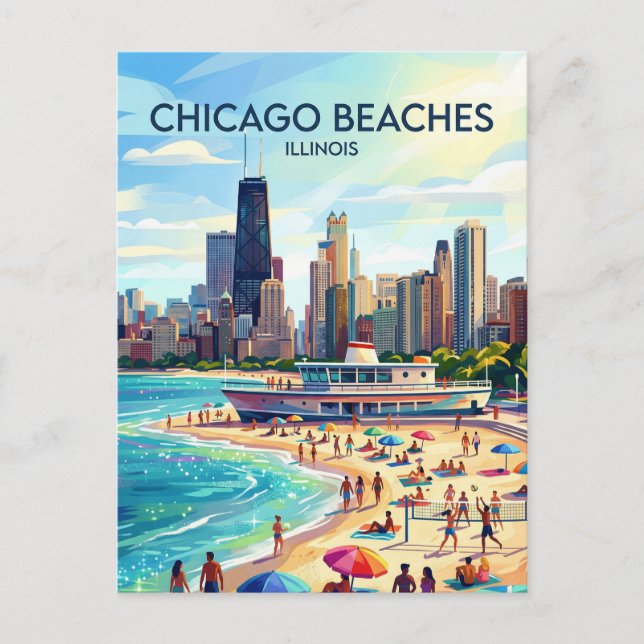 Postal Lago Michigan y North Avenue Beach de Chicago EE.  (Anverso)