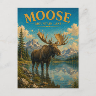 Postal Lago Moose Mountain Watercolor GeoSaga