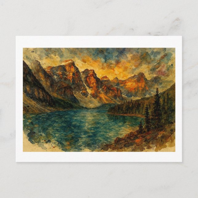 Postal Lago Moraine al atardecer,  (Anverso)