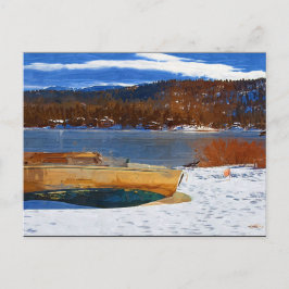 Postal Lago, nieve y barco big Bear