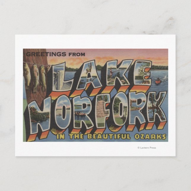 Postal Lago Norfork, Arkansas - Escenas de letras grandes (Anverso)