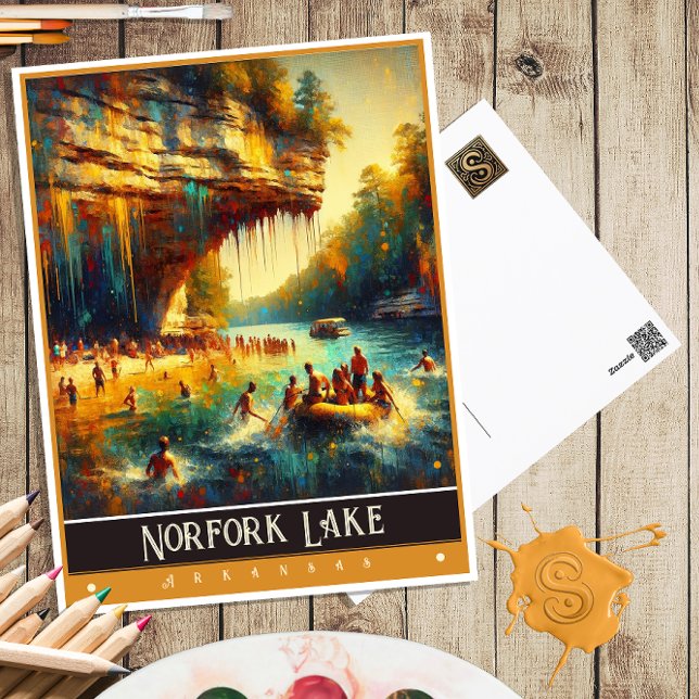 Postal Lago Norfork, Arkansas | Pintura Vintage (Subido por el creador)