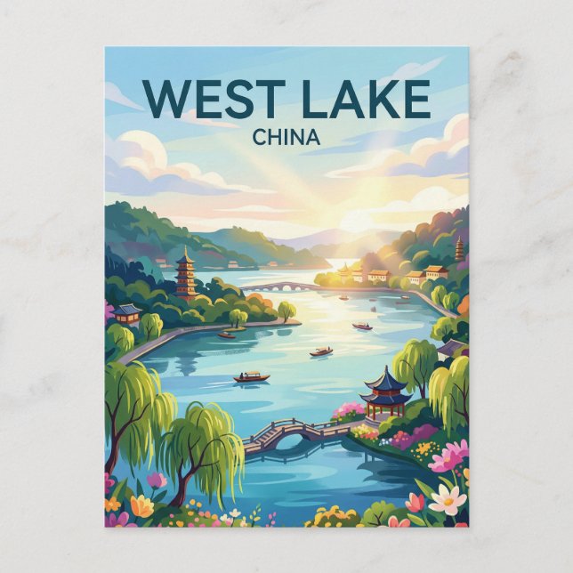 Postal Lago Oeste China (Anverso)