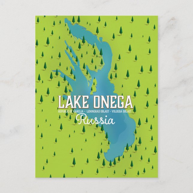 Postal Lago Onega, Rusia, Mapa de viaje (Anverso)