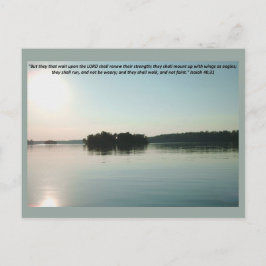 Postal Lago Pacífico y árboles lejanos con escritura 