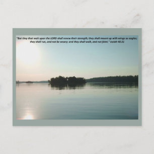 Postal Lago Pacífico y árboles lejanos con escritura