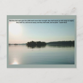 Postal Lago Pacífico y árboles lejanos con escritura