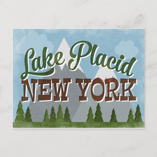 Postal Lago Placid Montañas de Nueva York Fun Retro Snowy (Anverso)