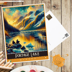Postal Lago Portage, Alaska Pintura de época
