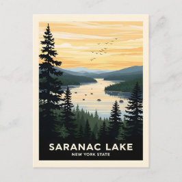 Postal Lago Retro Saranac | Viajes de Nueva York